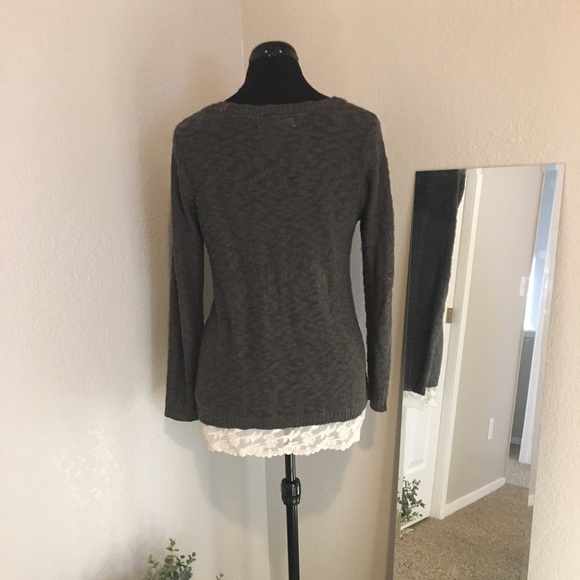 Grey Sweater with Lace Hem - Picture 2 of 2